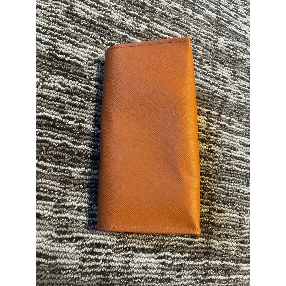 Tory Burch Robinson Orange Saffiano Leather Foldable Sunglasses Case Gold Logo